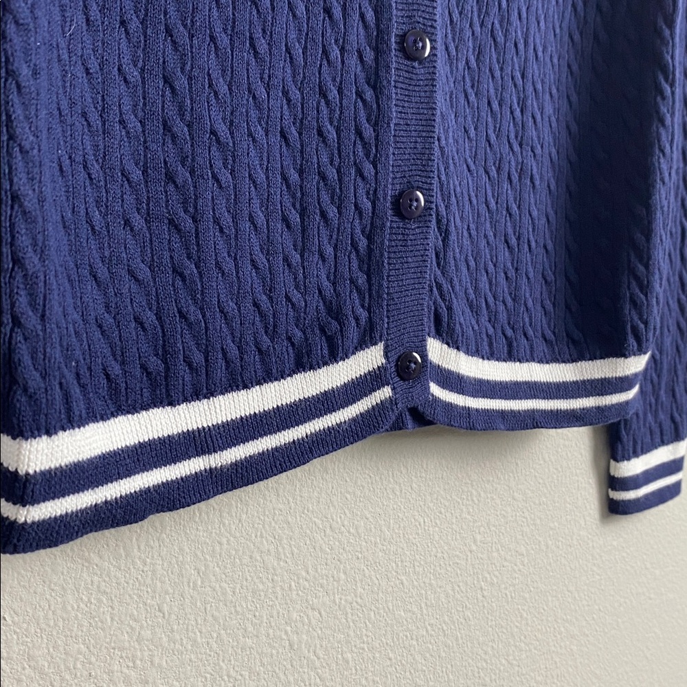 Bossini Ladies Cable Knit Varsity Striped Long Sleeve Button Front Cardigan - Picture 10 of 13